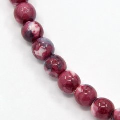Synthetischer weißer Nephrit - Perlen, rot-weiß, 6 mm