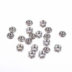 Perlenkappe aus Metall, Blume, silbern, 6x2 mm