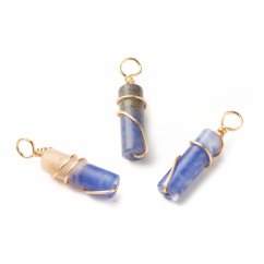 Szodalit medál, kék, 20~21x5~5,5 mm