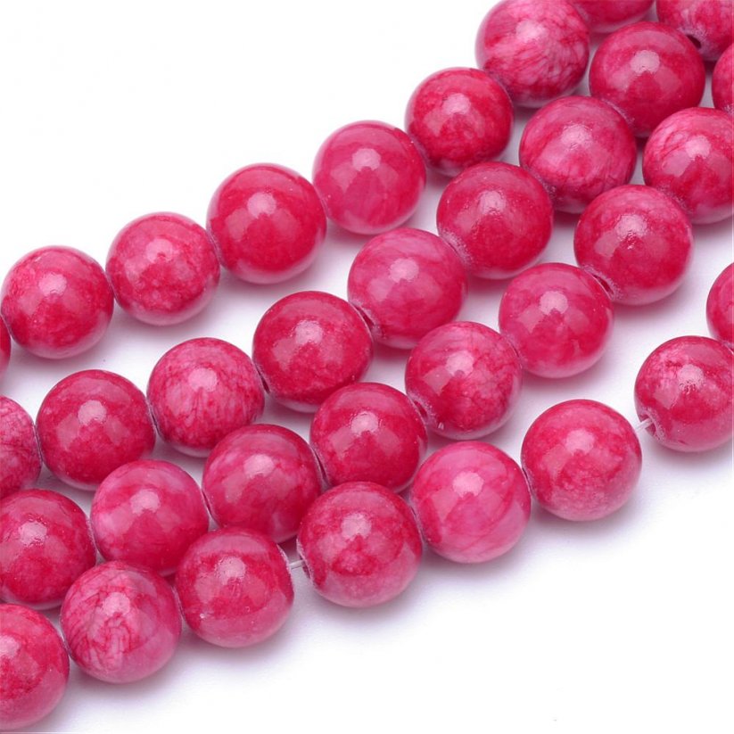Natürliche weiße Jade - Perlen, rot-weiß, 6 mm