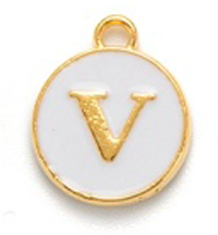 Kovový prívesok s písmenom V, biely, 14x12x2 mm