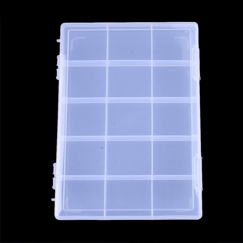 Aufbewahrungsbox aus Plastik für Perlen - 15 Fächer, fest, 28,5x19,5x2,2 cm
