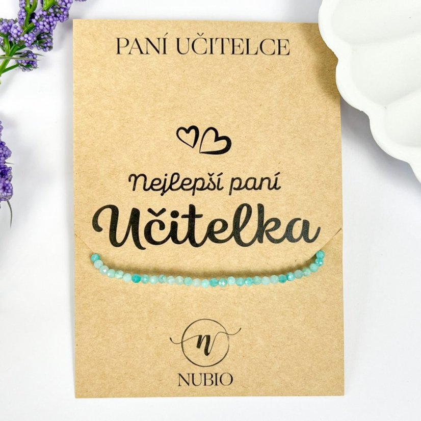 Dárková karta pro paní učitelku s náramkem z amazonitu