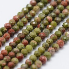 Přírodní unakit - korálky, broušené, zelenočervené, 2 mm