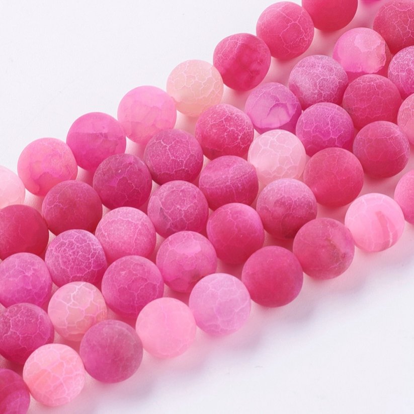 Természetes achát - gyöngyök, jég, rózsaszín, 10 mm