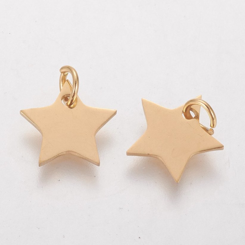 304 Acél csillag medál, arany, 10x10,6x1,1 mm