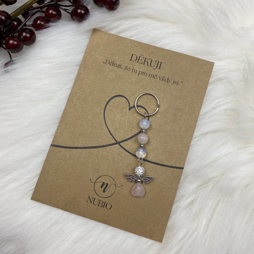 Kľúčenka z ruženínu, opalitu a shamballa guličky - dlhá