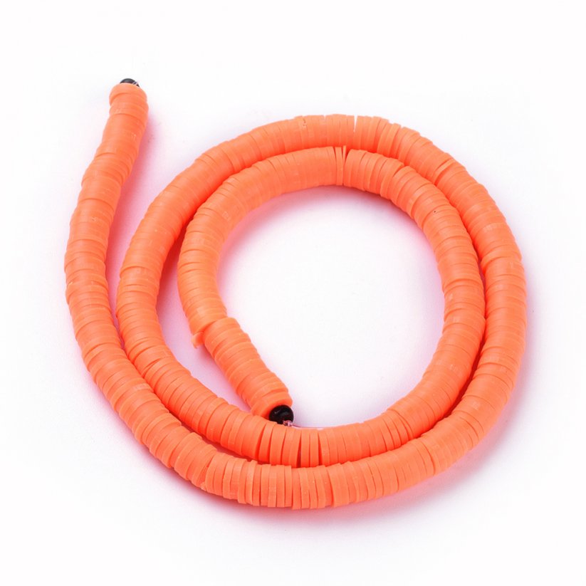 Heishi polymerový korálek - orange red, 6x0,5-1 mm