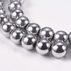 Szintetikus hematit - gyöngyök, bevonattal, A osztály, platina, 8 mm