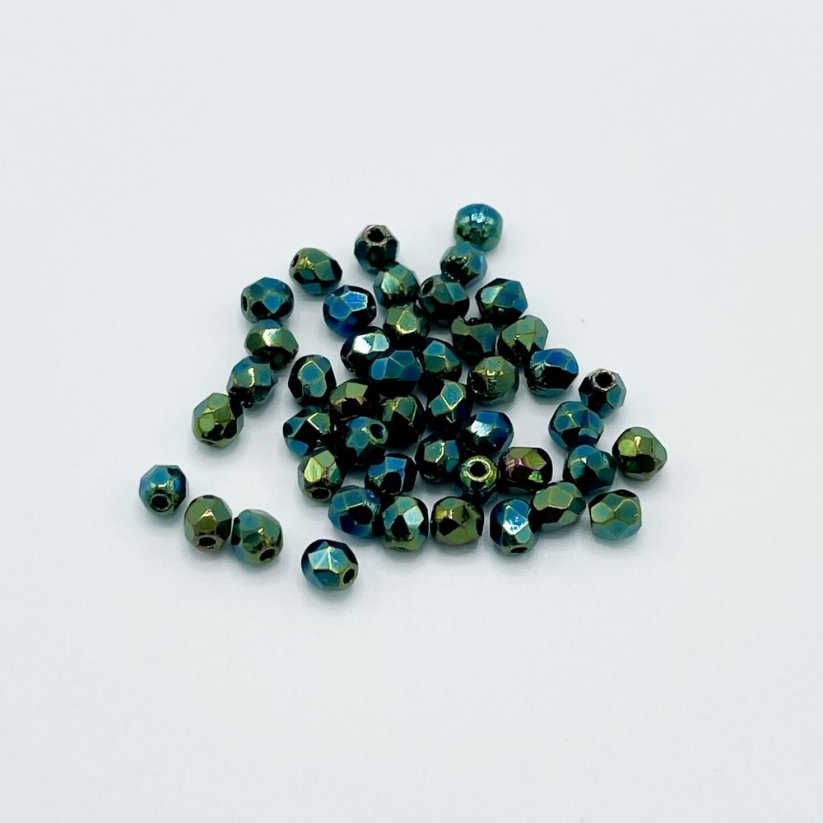 Geschliffene feuerpolierte Perlen Iris Green, 3 mm
