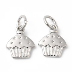 Prívesok z mosadze „cupcake“ strieborná, 11 × 9 × 2 mm