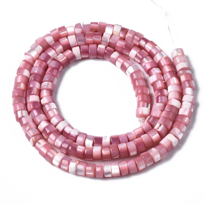 Heishi korálky s perletí, 4x2 mm, oranžovočervené