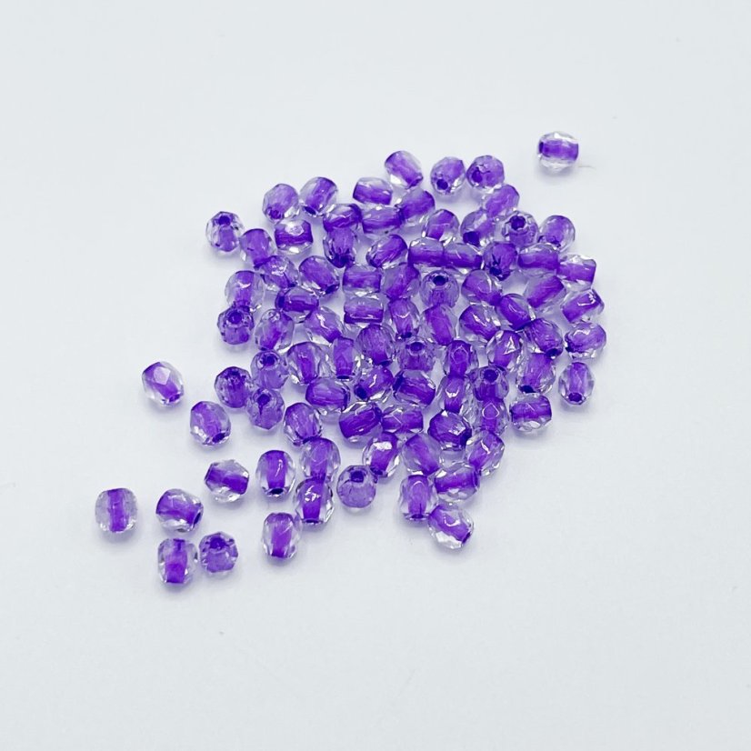 Brúsené korálky crystal violet lined, 3 mm