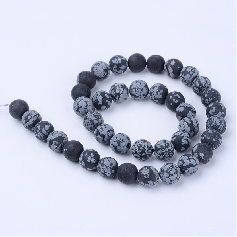 Prírodný vločkový obsidián - korálky matné čierne 8 mm