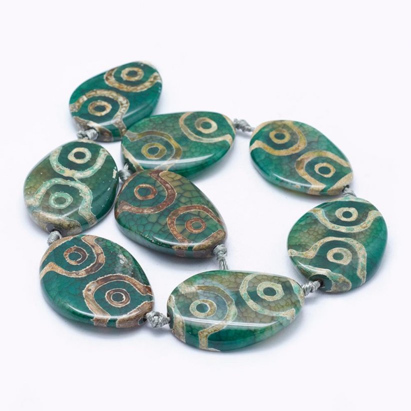 Naturachat - Tibetische ovale Dzi Perlen, braun-grün, 38~40x28~30x6~8mm