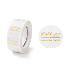 Aufkleber "Thank you", weiß mit Goldmotiv, Durchmesser 28 mm