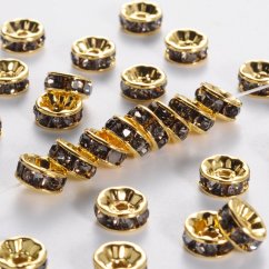 Štrasová rondelka s kamínky - zlatá, šedá 8x3,8mm