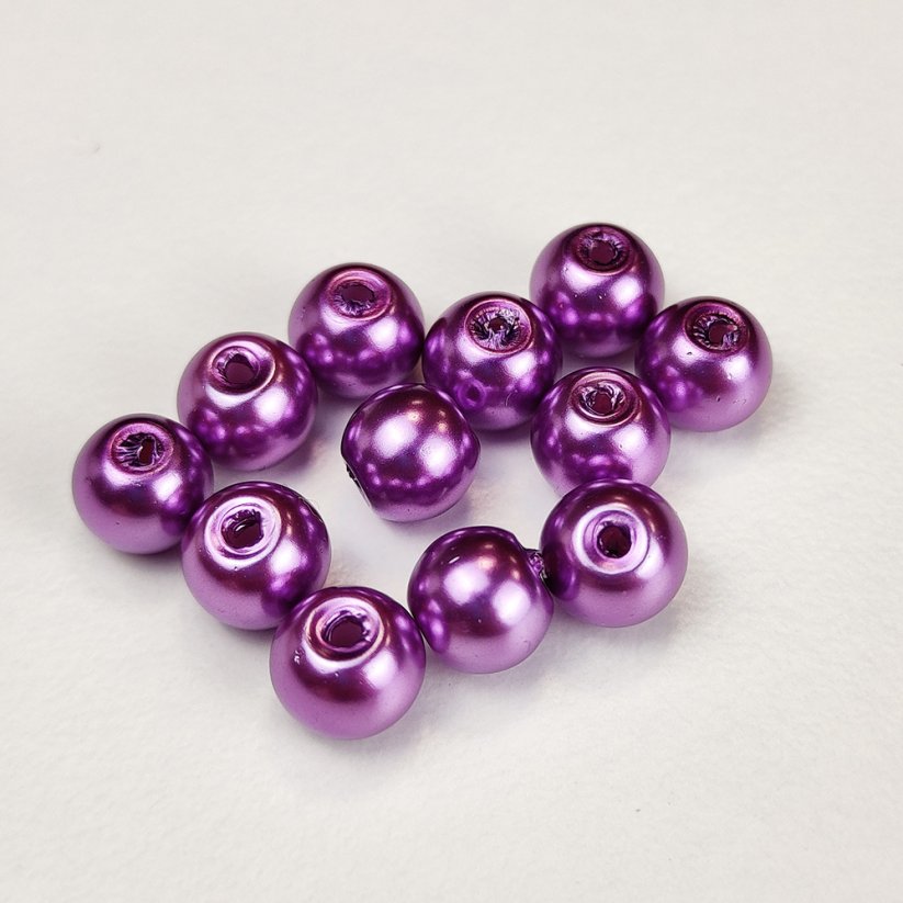 Skleněné korálky s perleťovým efektem - 8 mm, tmavě fialové