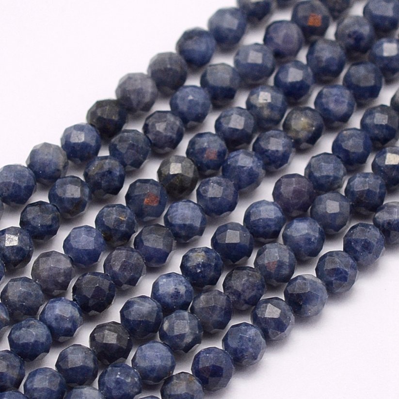Natürlicher Saphir - Perlen, blau, geschliffen, Klasse A, 4 mm