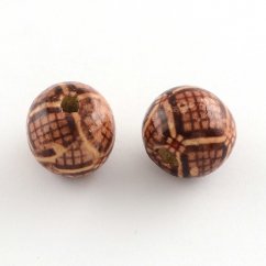 Korálky ze dřeva s potiskem, síťka, 13 mm