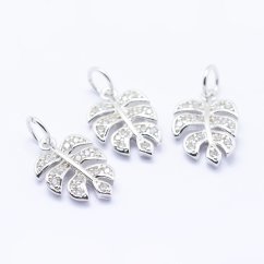 Prívesok s kubickými zirkónmi - list 14,5x9,5x2mm