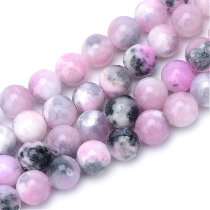 Természetes fehér jadeit - gyöngyök, lila-fehér, 6 mm