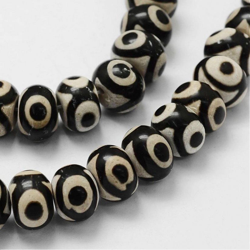 Naturachat - Tibetische Dzi Rondelle Perlen, schwarz-weiß, 14~14.5x9.5~10mm