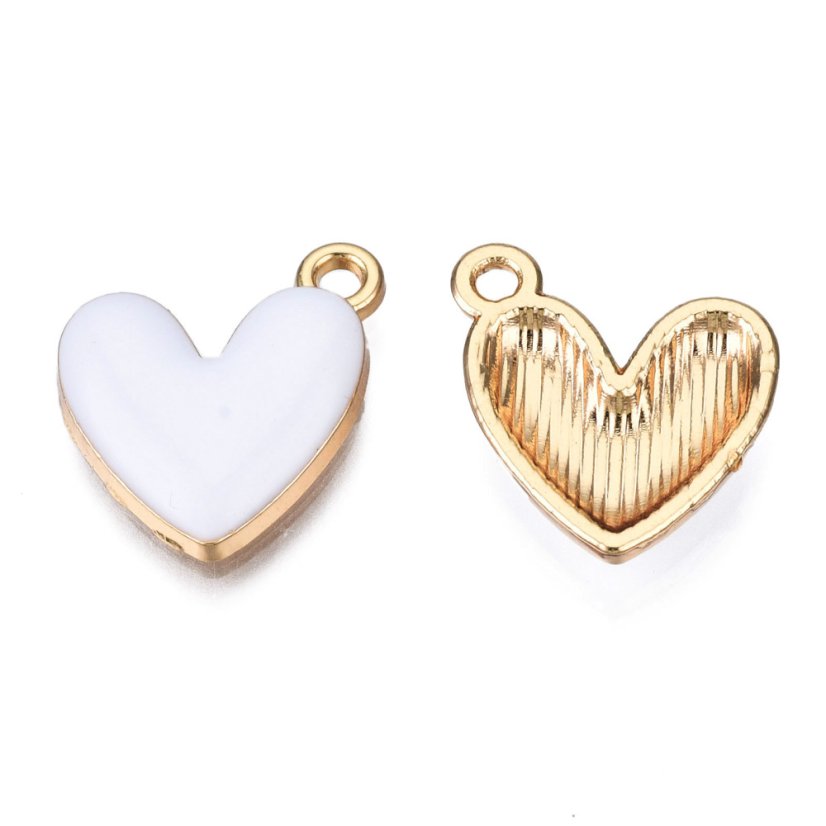 Kovový prívesok srdiečko, biele - 16x15x3mm