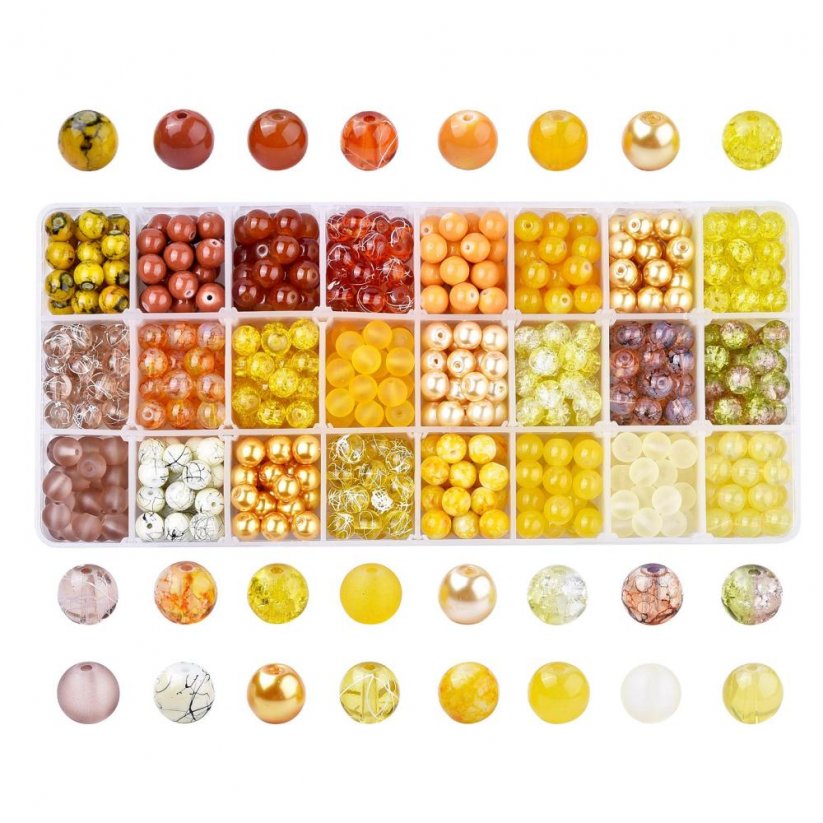 Glasperlen-Mix - 24 Farben, gelb, Set 8 mm