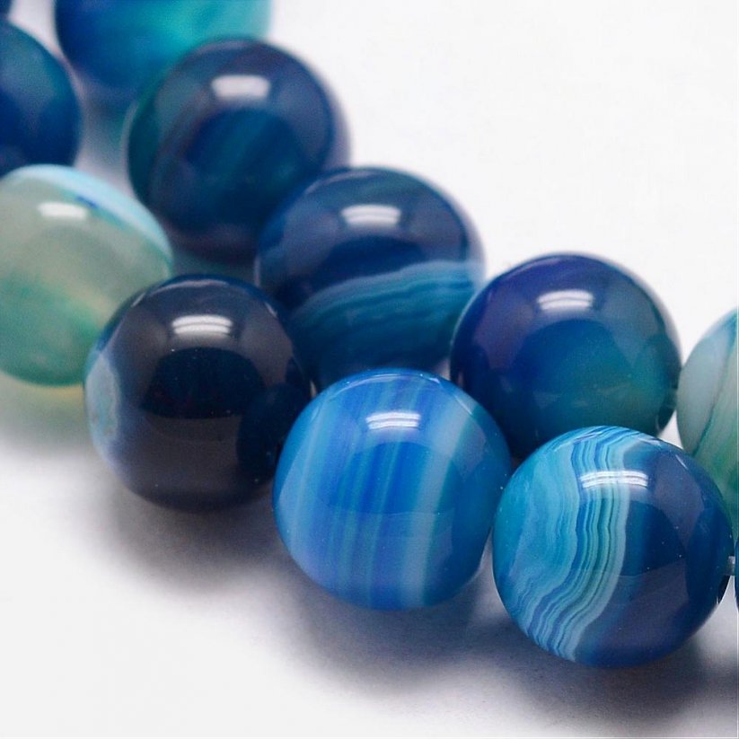 Természetes csíkos achát - gyöngyök, kék, 8 mm