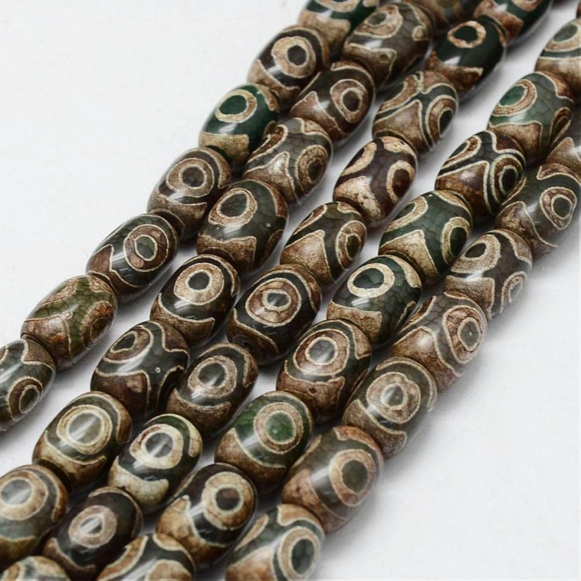 Naturachat - Tibetische ovale Dzi Perlen, braun-grün, 11.5~12.5x15.5~16.5mm