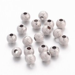 Texturált sárgaréz gyöngy - ezüst, 4 mm