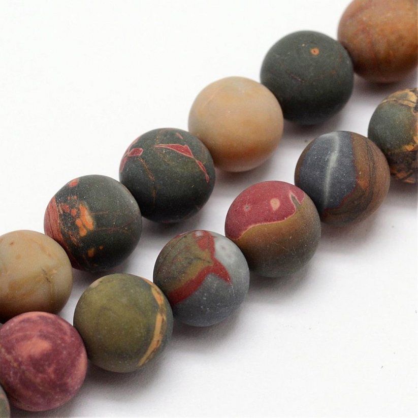 Természetes jáspis - gyöngyök, matt, Picasso, többszínű, 8 mm