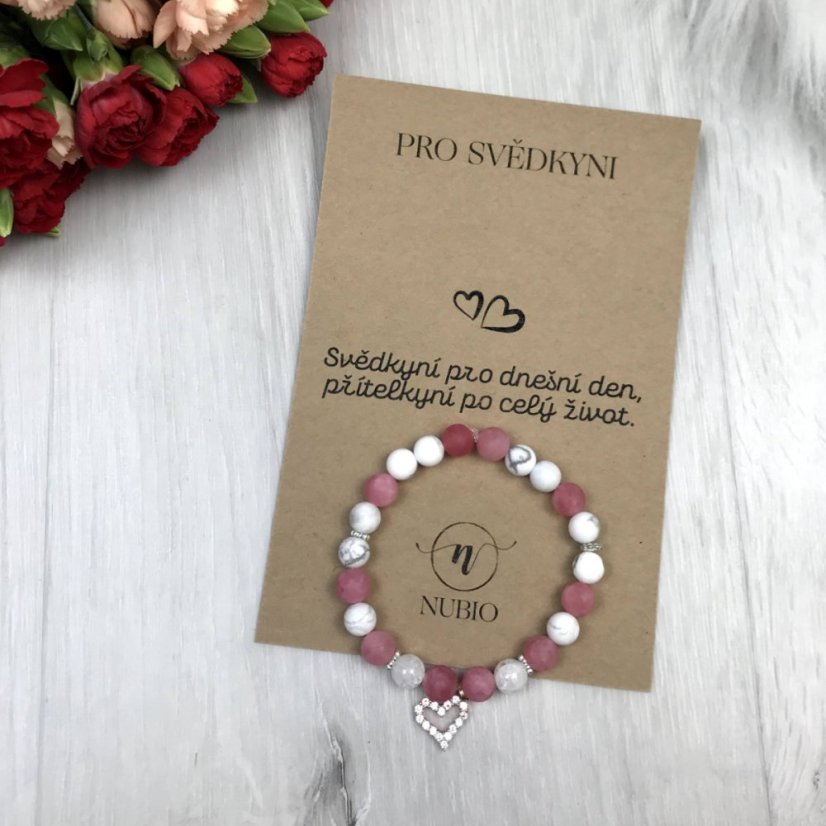 Dárková karta pro svědkyni - náramek z nefritu, howlitu a křišťálu