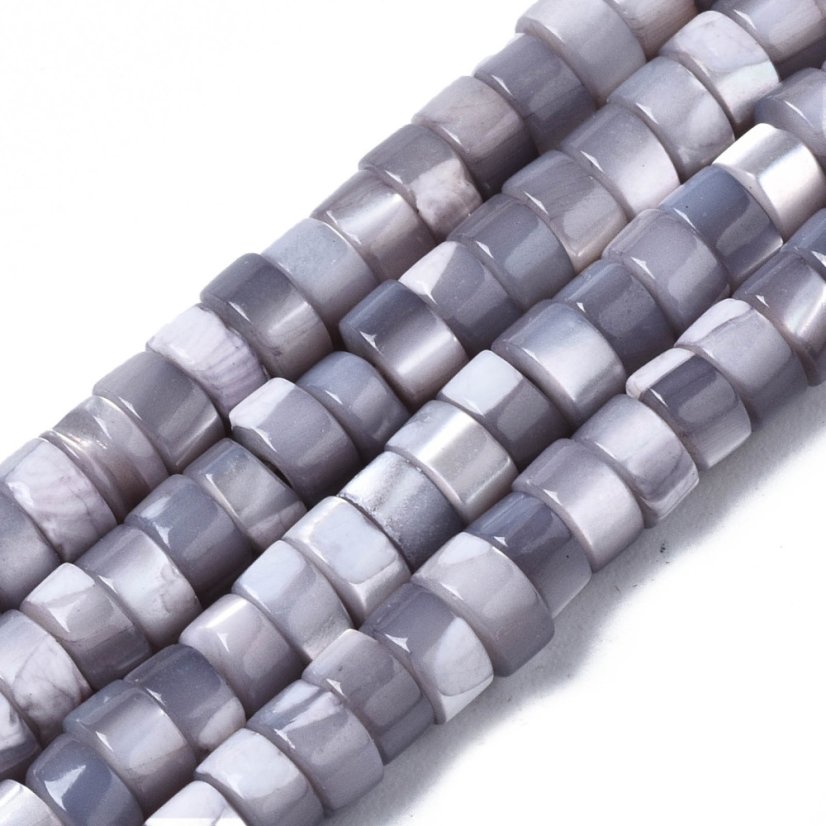 Heishi korálky s perleťou, 4x2 mm, svetlo sivé