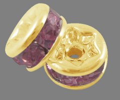 Štrasová rondelka s kamínky zlatá - růžové kamínky 8x3,8mm