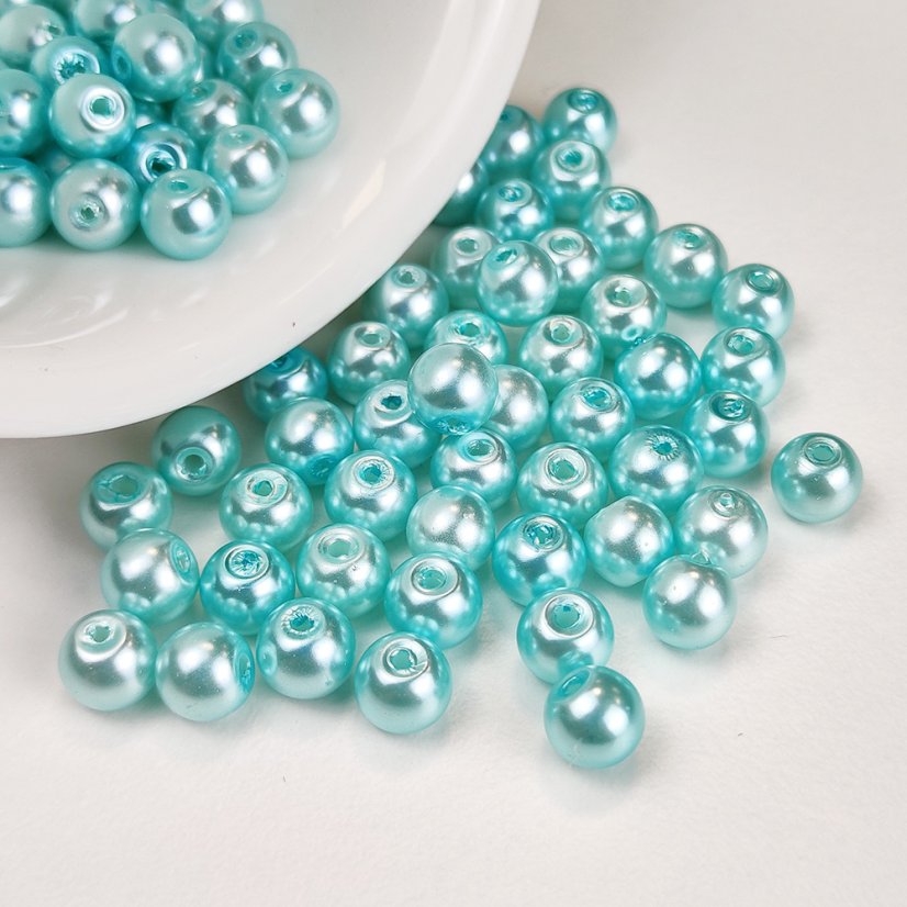 Skleněné korálky s perleťovým efektem - 6 mm, tyrkysové