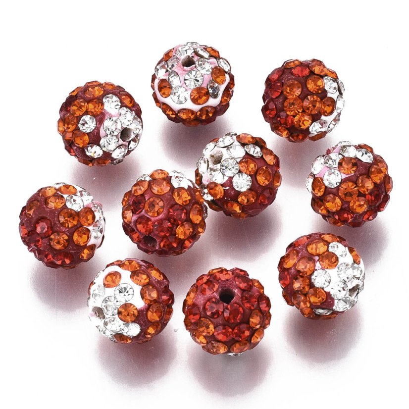 Shamballa kulička 10x10 mm, průvlek 2 mm bíločervené