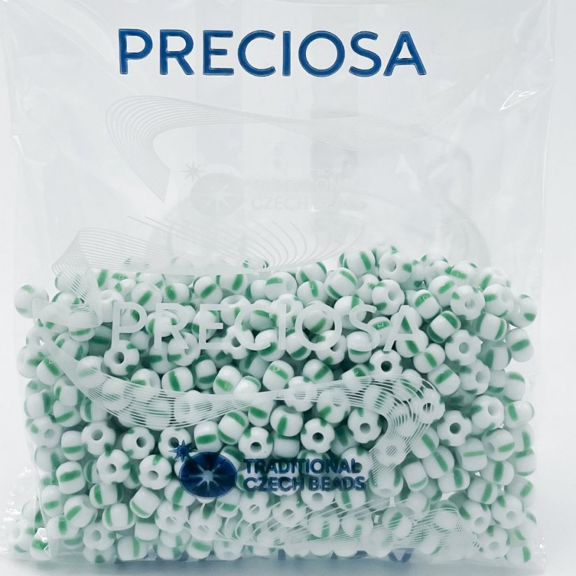 PRECIOSA Rocailles 5/0 Nr. 03850, weiß-grün - 50 g