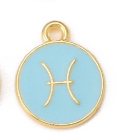 Kovový přívěšek dle znamení - Ryby, tyrkysový, 15x12x2 mm