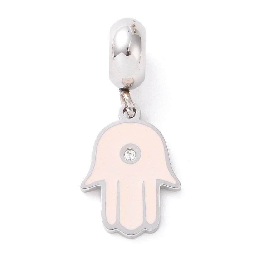 Medál 304 acélból "hamsa - Fatima keze", rózsaszín, 15x11x1,5 mm