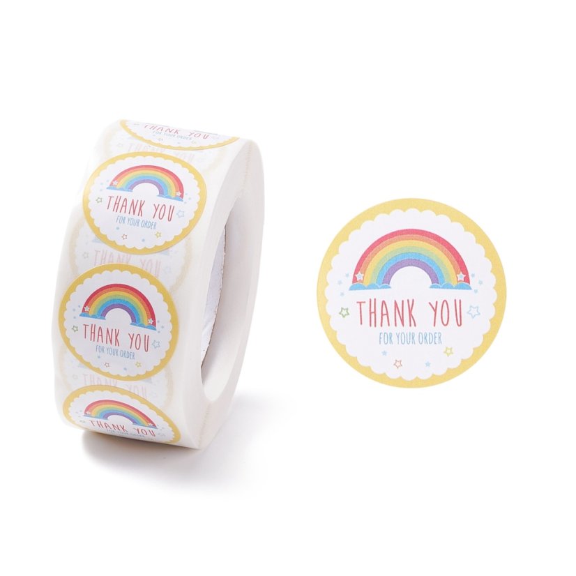 Nálepka "Thank you" bílá s duhou, průměr 2,5 cm