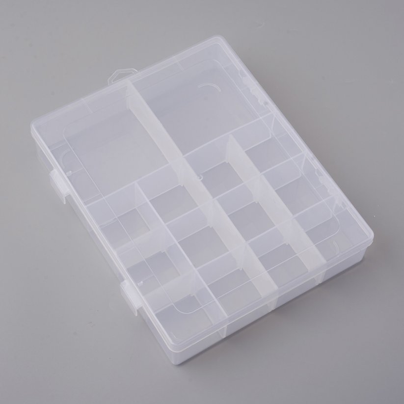 Aufbewahrungsbox aus Plastik für Perlen - verstellbar, 14 Fächer, 21x17x4 cm