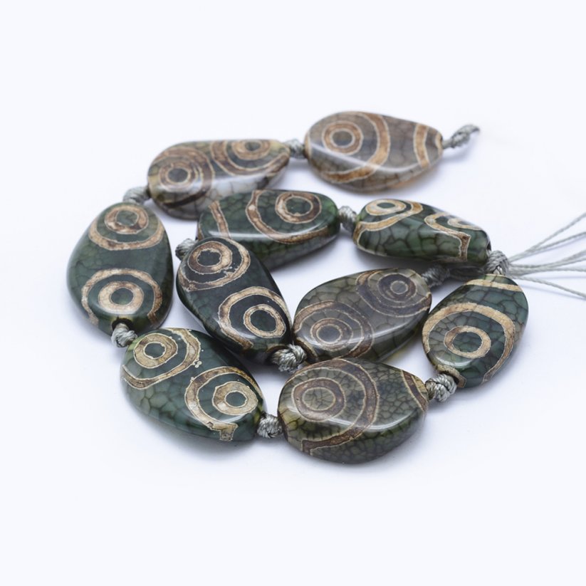 Naturachat - Tibetische ovale Dzi Perlen, braun-grün, 30~31x17~21x6~8mm