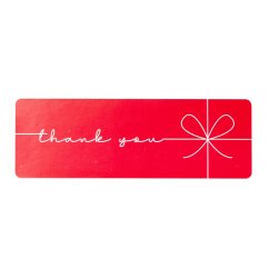 Nálepka "Thank you", červená s mašličkou, 74x25 mm