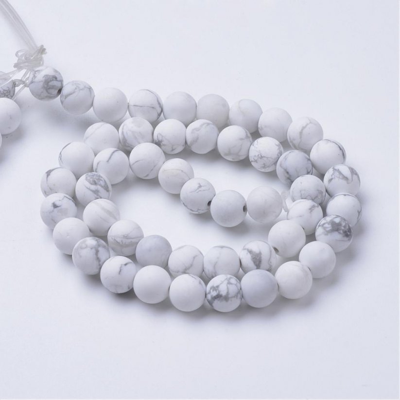 Natürlicher Howlit - Perlen, matt, weiß, 8 mm - Menge: 1 Faden (ca. 45 Perlen)