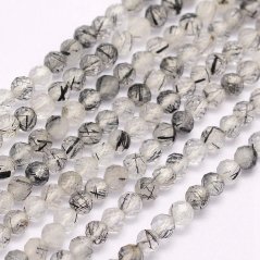 Természetes rutil kvarc - gyöngyök, csiszolt, fekete, 3 mm