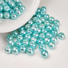 Skleněné korálky s perleťovým efektem - 6 mm, tyrkysové