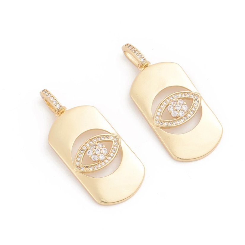 Mosazný přívěsek s kubickými zirkony, zlatý, oko, 32x16,5x5 mm