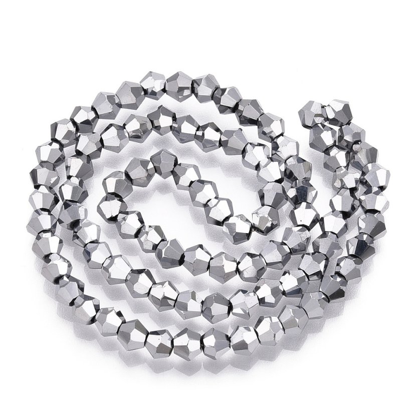 Broušené skleněné korálky, pokovené, silver plated, 4 mm